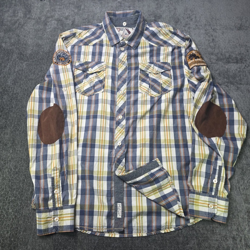 Route 66 Helium 2 Button Up Shirt Mens 4XL Elbow Patches Roll Tab Sleeve Slim